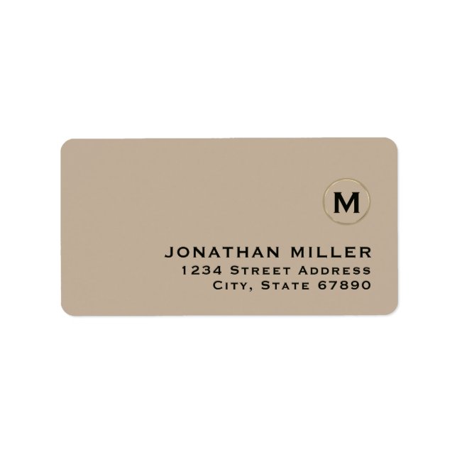 Stylish Beige Gold Monogram Return Address Label (Front)