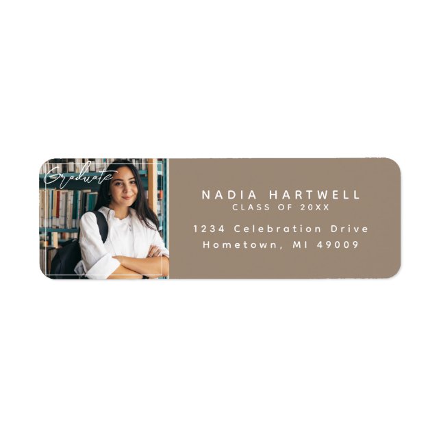 Stylish Beige | Graduation Photo Return Address (Front)