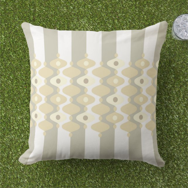 Stylish Beige Grey Pearls and stripes Pattern Outdoor Pillow (Grass)