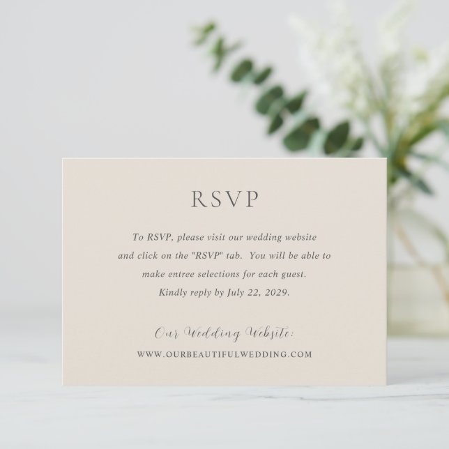 Stylish Beige Modern Wedding RSVP Card (Standing Front)