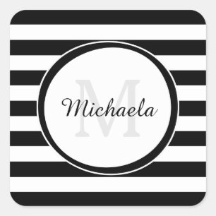 Stylish Bengal Stripes and Name in Black and White Square Sticker
