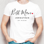 Stylish Best Man Wedding T-Shirt<br><div class="desc">The perfect gift for any best man, the fun and modern design features a stylish typography script "Best Man" with cute little red love heart full stops. The design is easy to personalize with a name and established wedding date and will be the perfect keepsake from your special day.</div>