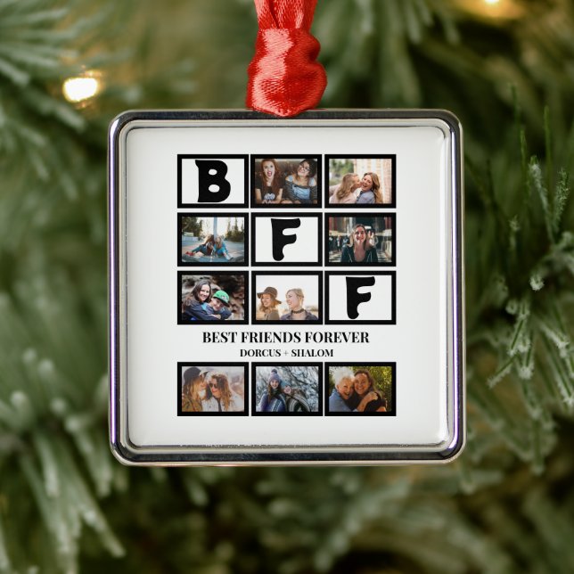Stylish BFF Best Friends Forever 9 Photo Collage  Metal Ornament (Tree)
