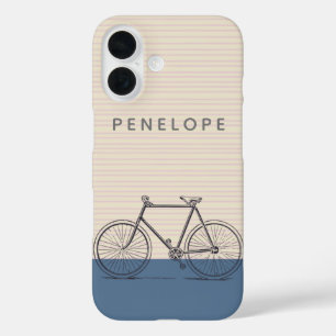 Stylish Bike Drawing Blush and Blue Personalized iPhone 16 Case