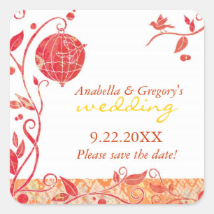 Stylish Bird Cage Wedding Save the Date Square Sticker
