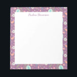Stylish Birds Flowers Mauve Pattern Personalized Notepad<br><div class="desc">A pretty floral pattern of cute flowers in blue on a cute purple background,  personalized with your name.</div>