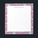Stylish Birds Flowers Mauve Pattern Personalized Notepad<br><div class="desc">A pretty floral pattern of cute flowers in blue on a cute purple background,  personalized with your name.</div>