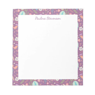 Stylish Birds Flowers Mauve Pattern Personalized Notepad