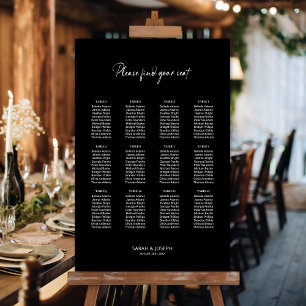Stylish Black 12 Table Wedding Seating Chart