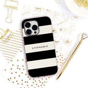 Stylish Black and Eggshell White Stripes with Name Case-Mate iPhone 14 Pro Max Case