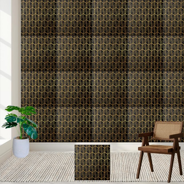 Stylish Black and Gold Geometric Art Deco Tile (Stylish Black and Gold Geometric Art Deco Tile)