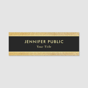 Stylish Black And Gold Glitter Modern Professional Name Tag