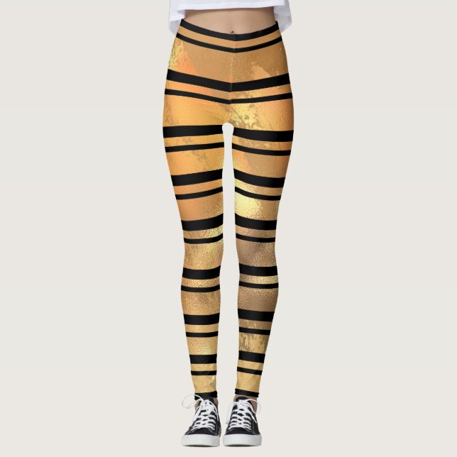 Stylish Black and gold glitter Stripes Leggings (Front)