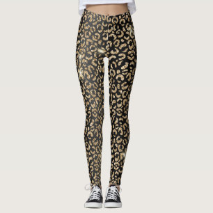Stylish Black and Gold Glitter Wild Leopard Spots Leggings