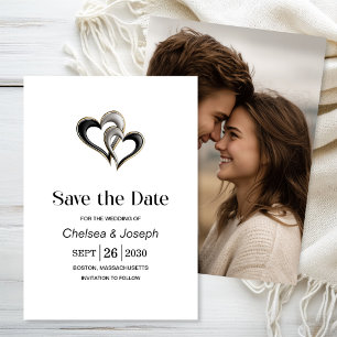 Stylish Black and Gold Hearts Save the Date