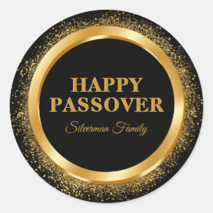 Stylish Black and Gold Hebrew Happy Passover Classic Round Sticker