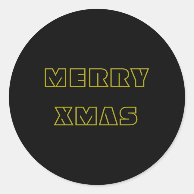 Stylish Black And Gold Merry Xmas Script Christmas Classic Round Sticker (Front)
