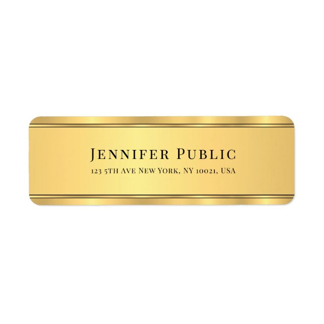 Stylish Black And Gold Modern Return Address (Front)