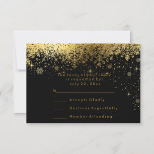 Stylish Black and Gold Snowflakes - RSVP Card