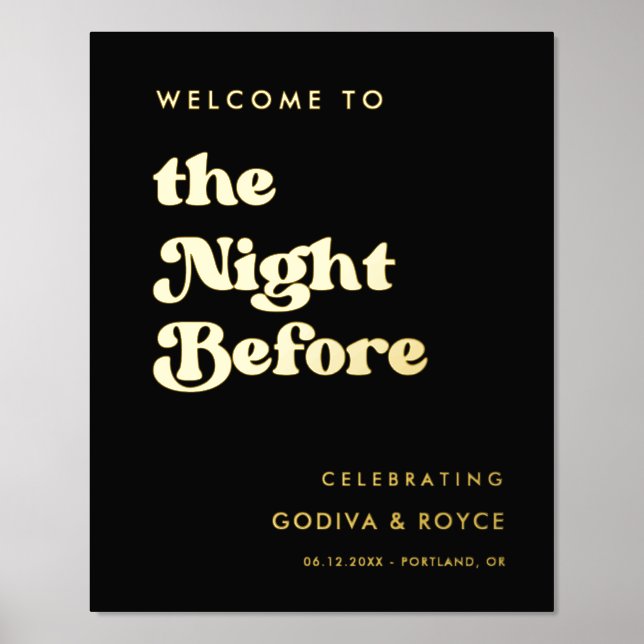 Stylish black and gold The Night before welcome Foil Prints (Front)