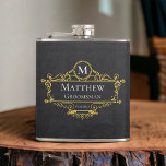 Stylish Black and Gold Vintage Groomsman Hip Flask<br><div class="desc">This stylish black and gold vintage groomsman flask design features typographic initial,  name and date for a minimalistic feel that can be easily personalized.</div>