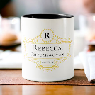 Stylish Black and Gold Vintage Groomswoman Two-Tone Coffee Mug
