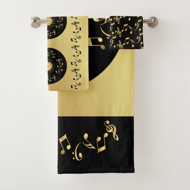 Stylish black and golden yellow harmony bath towel set (Insitu)