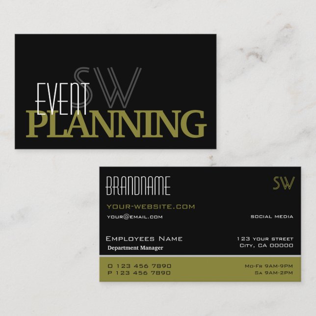 Stylish Black and Mustard Simple with Monogram Business Card (Front/Back)