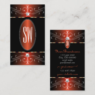 Stylish Black and Orange Ornate Ornaments Initials Business Card