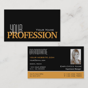 Stylish Black and Orange with Photo Professional Business Card