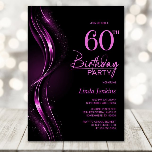 Stylish Black and Pink 60th Birthday Party Invitation (Creator Uploaded)