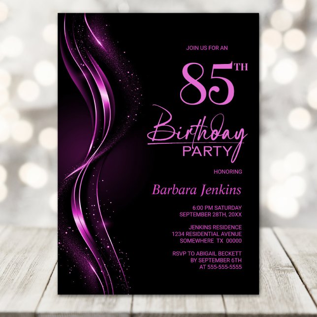 Stylish Black and Pink 85th Birthday Party Invitation (Creator Uploaded)