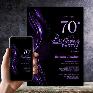 Stylish Black and Purple 70th Birthday Party Invitation