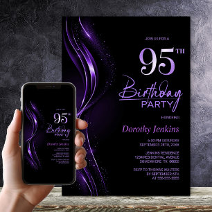 Stylish Black and Purple 95th Birthday Party Invitation