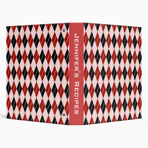 Stylish Black and Red Argyle Plaid Pattern Binder