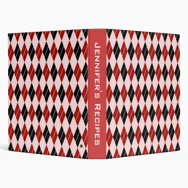 Stylish Black and Red Argyle Plaid Pattern Binder (Background)