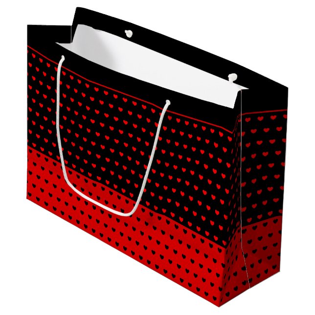 Stylish Black and Red Hearts Pattern, Elegant Large Gift Bag (Front Angled)