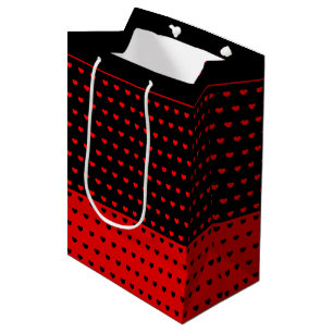 Stylish Black and Red Hearts Pattern, Elegant Medium Gift Bag