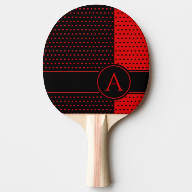 Stylish Black And Red Hearts Pattern - Monogram  Ping Pong Paddle (Front)