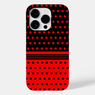Stylish Black And Red Polka Dots And Stripes Case-Mate iPhone 14 Pro Case
