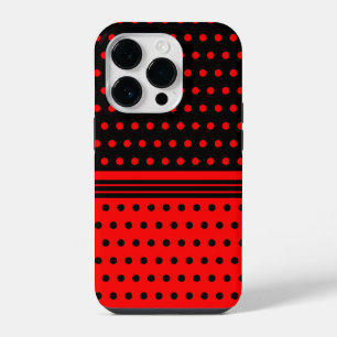 Stylish Black And Red Polka Dots And Stripes iPhone 14 Pro Case