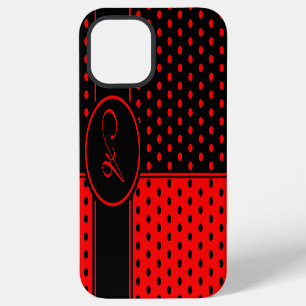 Stylish Black And Red Polka Dots Pattern, Monogram iPhone 12 Pro Max Case