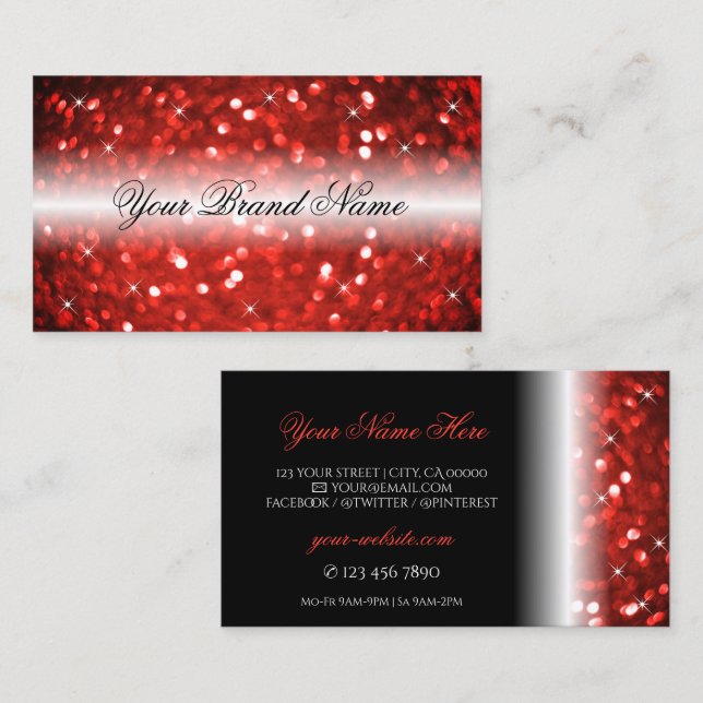 Stylish Black and Red Sparkle Glitter Professional Business Card (Front/Back)