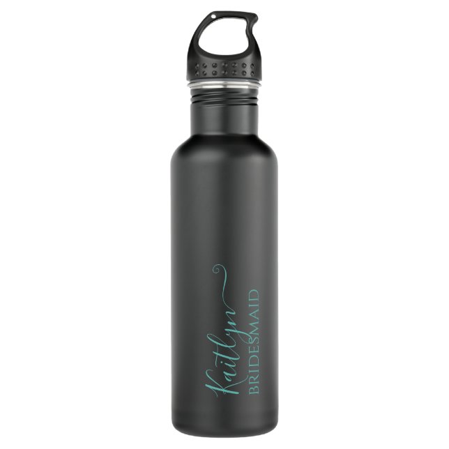 Stylish Black and Teal | Modern Bridesmaid Gift 710 Ml Water Bottle (Front)