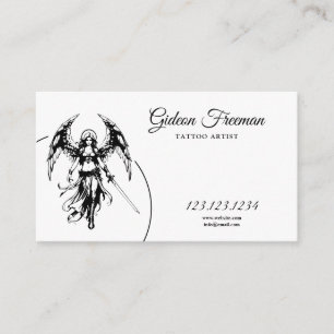 Stylish Black and White Angel Tattoo Artist Business Card