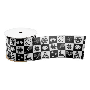Stylish black and white Christmas tennis Satin Ribbon