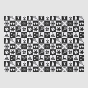 Stylish black and white Christmas tennis Tissue Paper
