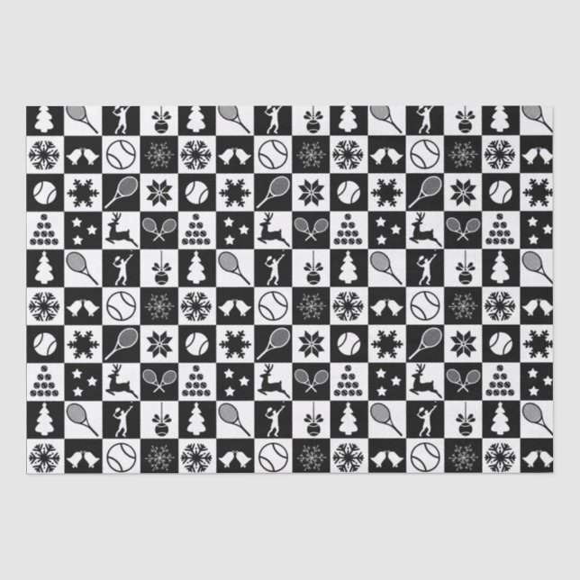 Stylish black and white Christmas tennis  Tissue Paper (Front)
