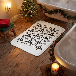 Stylish Black and White Christmas Tree Bath Mat