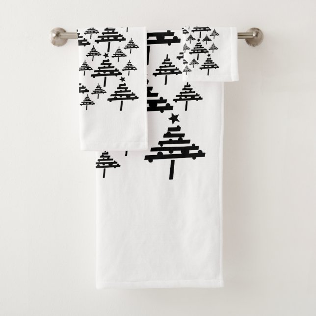 Stylish Black and White Christmas Tree Bath Towel Set (Insitu)